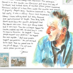 CARTAS DE PARIS por Janice MacLeod, Stamp Man:, carta de março sobre mim e meu vendedor de selos antigos em Paris