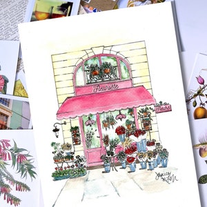 Number 24 of 100: Original Painting of a Flower Shop in Paris, gift for Francophiles, Paris, gardeners, storefronts, watercolor art image 3