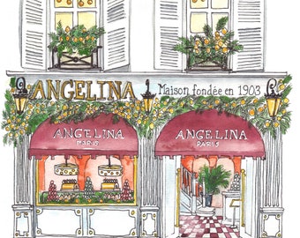 Number 17 of 100: Original Painting of Angelina Café in Paris, gift for traveler, gift for Francophile, gift for foodie, hot chocolate lover