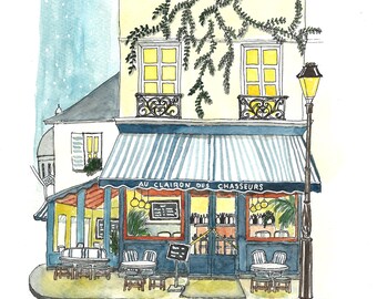 Number 19 of 100: Original Painting of Au Cairon Des Chasseurs Café in Montmartre Paris, gift for travelers, Francophiles, Paris lovers