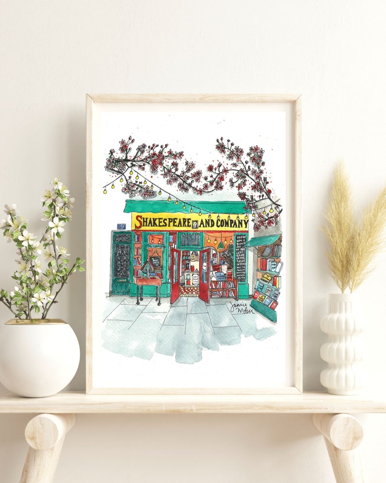 Number 20 of 100: Original Painting of Shakespeare and Company in Paris, gift for travelers, Francophiles, Paris lovers, book lovers image 3