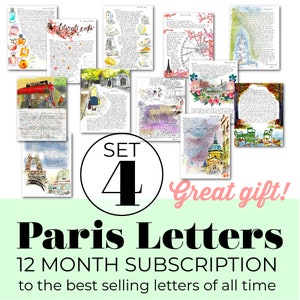 CARTAS DE PARIS: assinatura de 12 meses do CONJUNTO 4 das Cartas de Paris mais vendidas de todos os tempos