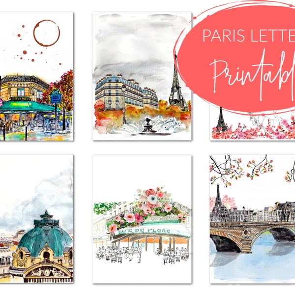 Paris Letter Stationery: Print stationery with Paris scenes to write letters, make art prints, digital downloads, printables, Janice MacLeod