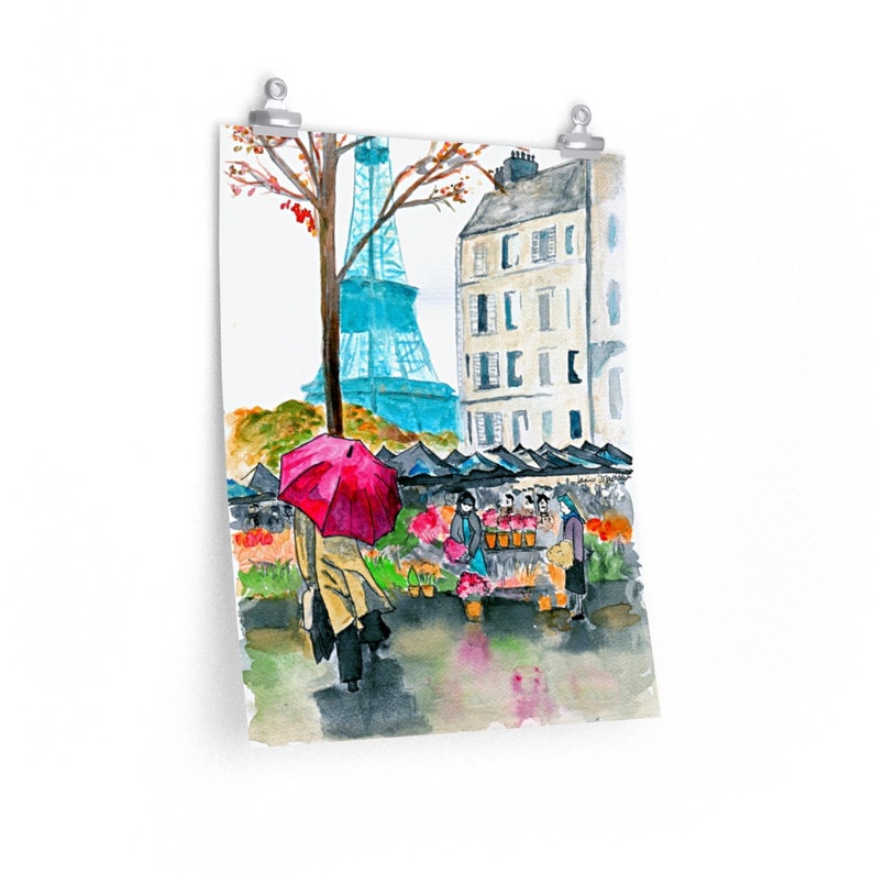 Paris street scene painting printed on Museum quality paper, Janice MacLeod, Paris Letters, Paris in Fall, Eiffel Tower, fall wall decor image 1