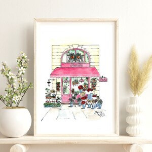 Number 24 of 100: Original Painting of a Flower Shop in Paris, gift for Francophiles, Paris, gardeners, storefronts, watercolor art image 2