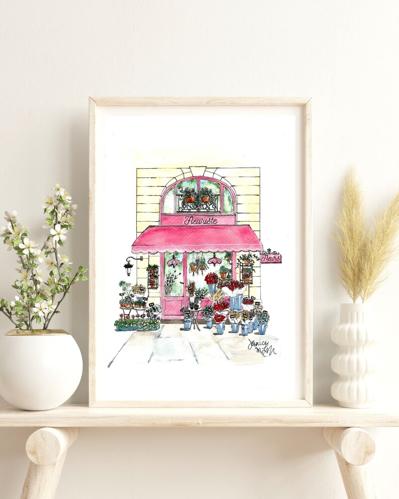Number 24 of 100: Original Painting of a Flower Shop in Paris, gift for Francophiles, Paris, gardeners, storefronts, watercolor art image 2