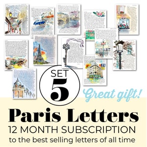 CARTAS DE PARIS: assinatura de 12 meses do CONJUNTO 5 das Cartas de Paris mais vendidas de todos os tempos