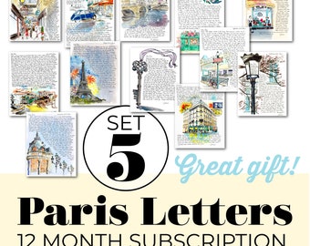 Paris Letters Subscription: Illustrated Art, Personalized Letters (Set 5)