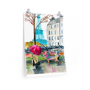 Paris street scene painting printed on Museum quality paper, Janice MacLeod, Paris Letters, Paris in Fall, Eiffel Tower, fall wall decor image 3