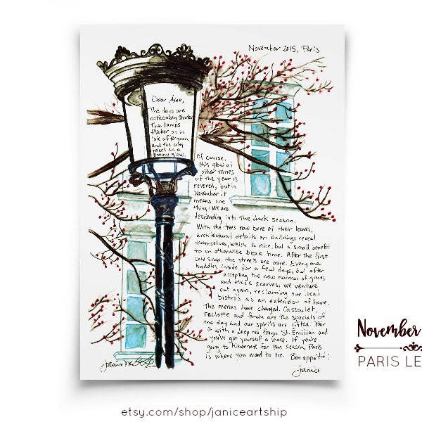 PARIS BUCHSTABEN von Janice MacLeod, Abo, Novemberlicht, Lampe von Emily in Paris