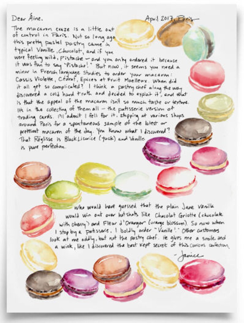 PARIS LETTERS by Janice MacLeod, Macarons: , April, A letter about why the macaron is at the top of the dessert pyramid image 2