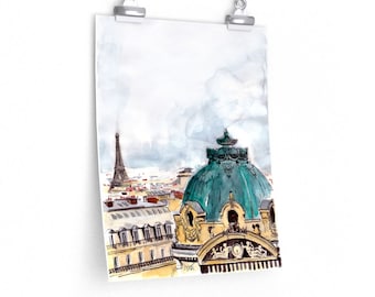 Paris Painting printed on Canvas, framed, Janice MacLeod, Paris Letters, Travel, Eiffel Tower, wall decor, Opera Paris, Paris rooftop