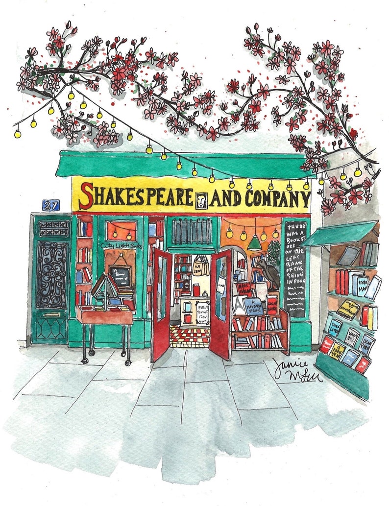 Number 20 of 100: Original Painting of Shakespeare and Company in Paris, gift for travelers, Francophiles, Paris lovers, book lovers image 1