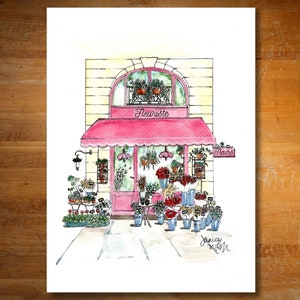 Number 24 of 100: Original Painting of a Flower Shop in Paris, gift for Francophiles, Paris, gardeners, storefronts, watercolor art image 4