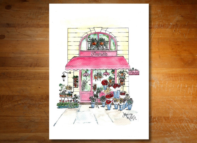 Number 24 of 100: Original Painting of a Flower Shop in Paris, gift for Francophiles, Paris, gardeners, storefronts, watercolor art image 4