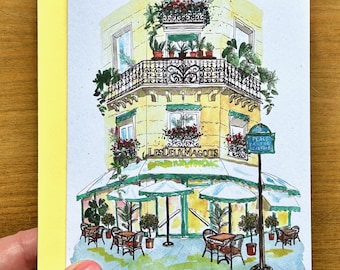 Paris Cafe Note Card: Les Deux Magots, Blank Greeting Card