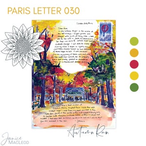 CARTAS DE PARIS de Janice MacLeod, Chuva de Outubro, Uma carta sobre sentar sob a cobertura de um café no outono e ouvir a chuva cair