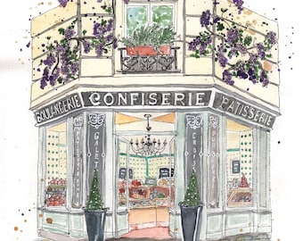 Number 16 of 100: Original Painting of Boris Lumé Boulangerie in Paris, gift for traveler, gift for Francophile, gift for foodies