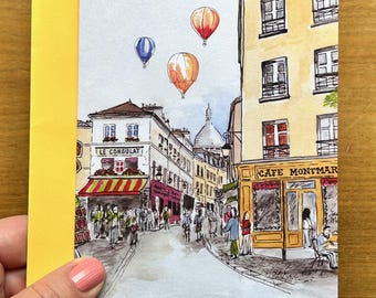 Paris Montmartre Note Card: Sacre Coeur Art, Blank Greeting Card
