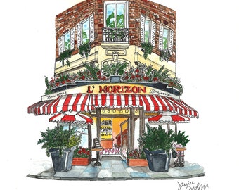 Number 22 of 100: Original Painting of an Cafe du Metro in Paris, gift for Francophiles, Paris, coffee lovers, storefronts, watercolor art