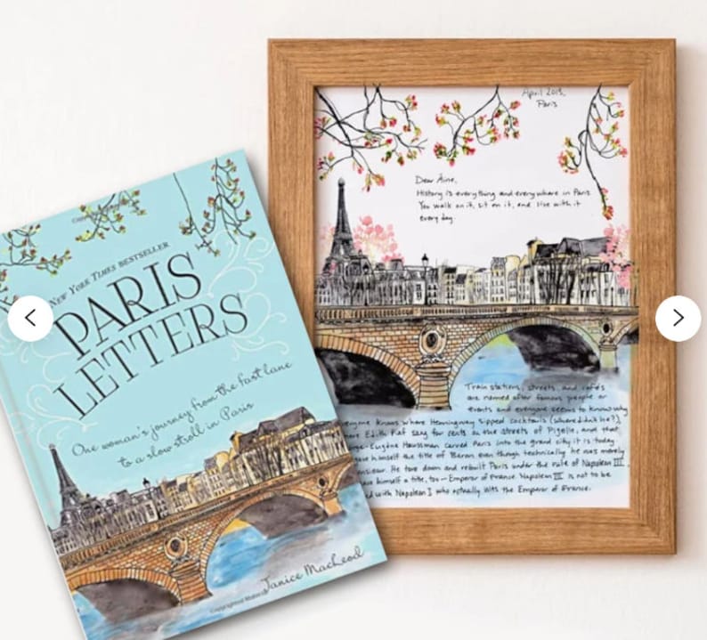 Paris Letters are also featured in the book Paris Letters by Janice MacLeod, which features the Eiffel Tower and a bridge over the Seine on the book cover