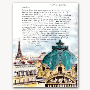CARTAS DE PARIS de Janice MacLeod, Ópera, Setembro, Uma carta sobre a vista secreta mais bem guardada de Paris, apresentando o telhado da Ópera,