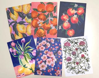 Set of 6 Art Postcards – Flowers & Fruit Collection