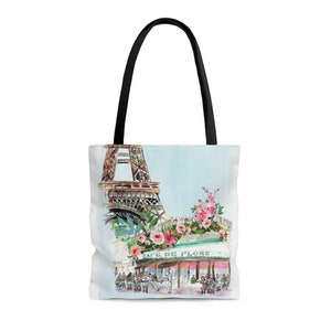Paris Cafe Tote Bag, Illustrated Tote Bag, Tote, Canvas tote bag, Cute tote bag, Grocery bag, Canvas bag