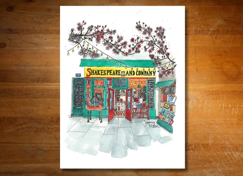 Number 20 of 100: Original Painting of Shakespeare and Company in Paris, gift for travelers, Francophiles, Paris lovers, book lovers image 4