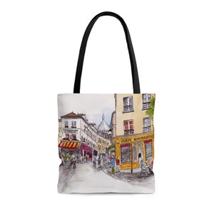 Paris Montmartre Tote Bag, Illustrated Tote Bag, Tote, Canvas tote bag, Cute tote bag, Grocery bag, Canvas bag