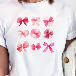 Pink Coquette Bow Shirt Pink Bows Tshirt for Women Ribbon Tee Coquette Bows Girlie Girl Trending Tee Bow Collage T-Shirt