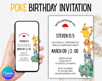 Digital Birthday Invitation, Poke Birthday Invitation, First Birthday Party, Printable Invitation, Birthday Boy Girl Invite, Evite Template