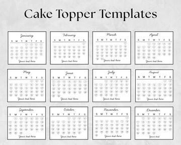 Heart Cake Toppers 2025 Calendar, Burn Away Cake Topper Calendar Template, Sugar Frosting, Wafer Paper, Cake Topper, Editable Canva Template