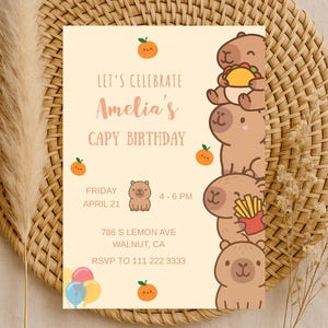 Invitación EDITABLE de Carpincho, Cumpleaños de Carpincho, Cumpleaños de Capibara, Carpincho Kawaii, Invitación a fiesta de Carpincho, Plantilla Digital, Carpincho Lindo