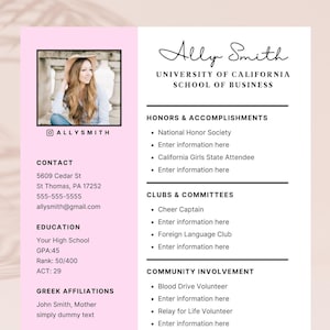 Sorority Resume Template und Anschreiben, Social Resume mit Foto, Pink Sorority Resume Template, Sorority Rush Pack, Cute Social Resume