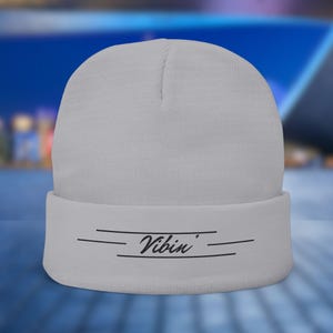 Embroidered Knit Beanie, Cozy Winter Hat, Customizable Skull Cap, Personalized Headwear, Handmade Embroidered Beanie, Vibin Beanie