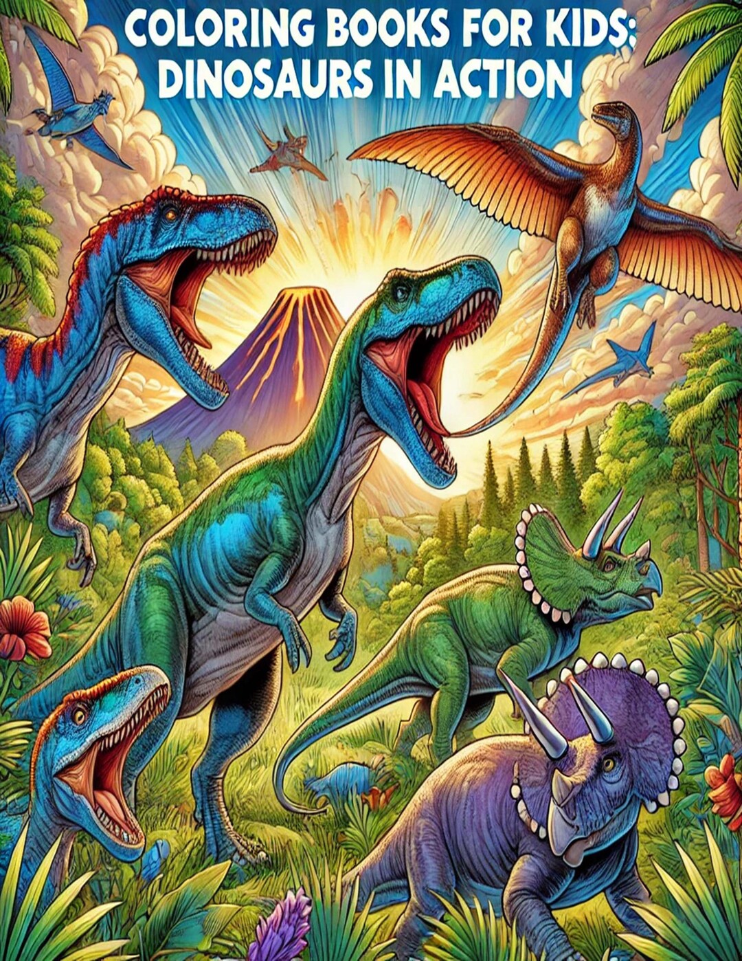 Dinosaurs in Action 20 Printable Coloring Pages for Kids | Digital ...