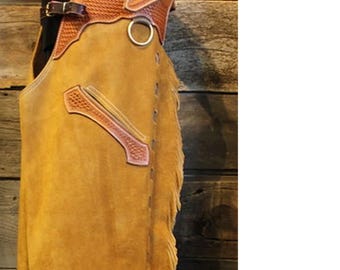 Handmade Leather Shotgun Chaps – Western Cowboy Fringe Riding Gear