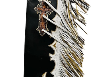 Hand-Tooled Leather Rodeo Chaps | Custom Western Chaps | Fringe Bull Riding Gear.