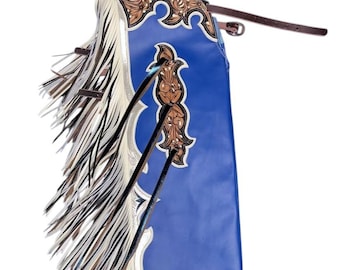 Met de hand bewerkte leren rodeochaps: custom western-rijkleding