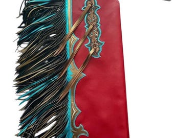 Western Rodeo Chaps | Red Genuine Leather With Fringe And Tooled Accents