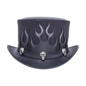 Gothic Steampunk Top Hat with Flame Design and Skull Accents for Him.