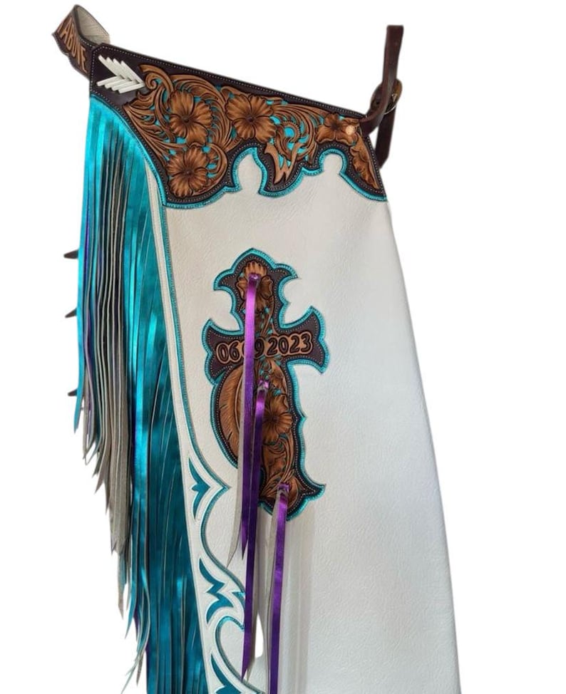 Hand-tooled Leather Rodeo Chaps | Custom Western Chaps | Fringe Bull ...