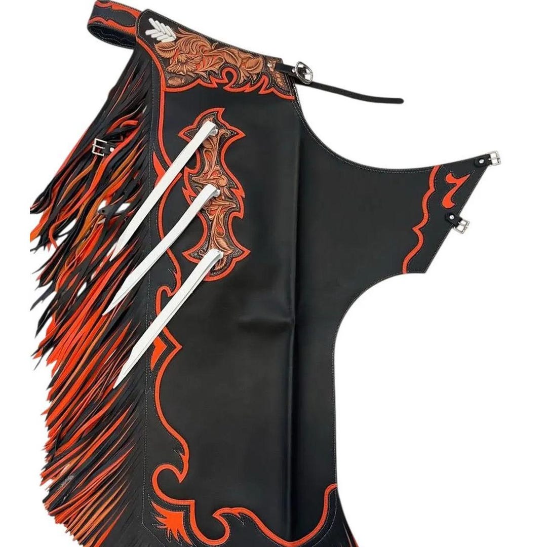 Hand-tooled Leather Rodeo Chaps | Custom Western Chaps | Fringe Bull ...