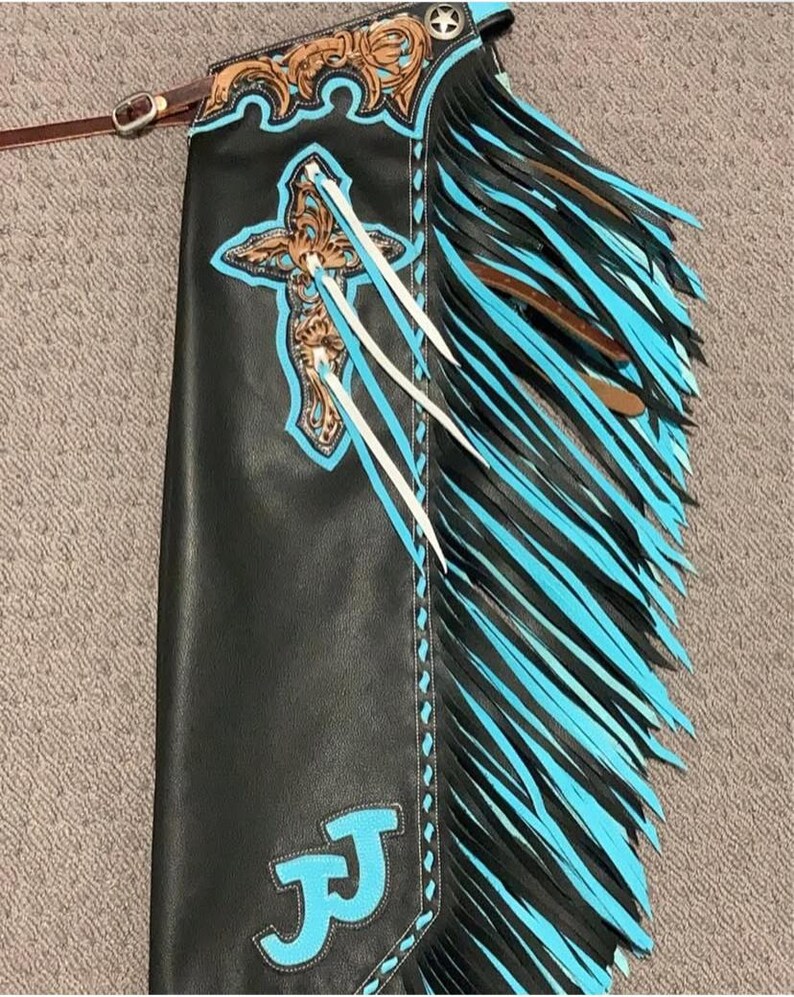 Hand-tooled Leather Rodeo Chaps | Custom Western Chaps | Fringe Bull ...