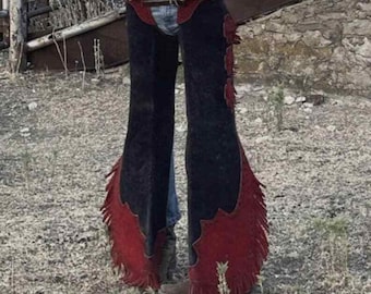 Handmade Suede Leather Chaps, Leather Chinks for Horse Riding, Western Pants