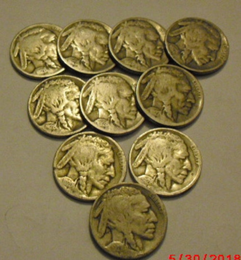 10 Buffalo Nickels With Full Date, Partial Date and No Date Assorted - Etsy