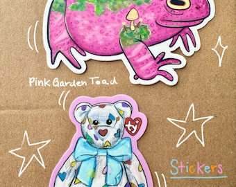 Fantasy "Pink Garden Toad" Vinyl Die-Cut Sticker 3" -Original art by Hearttrinkets