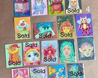ACEO Original 2.5" x 3.5"| Mixed Media Artist Trading Cards | Small Wall Art Tiny Artwork