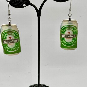 Heineken can earrings, unique beer lover gift!  handmade comes in a box! 1 X 1.5&quot;